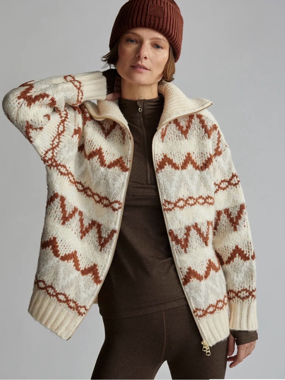 🍂 Varley Fair Isle Oversized Zip Up Knit Sweater Jacket Size Large 🍂
